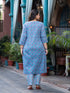 Women Plus Size Blue Pure Cotton Kurta Set With Dupatta